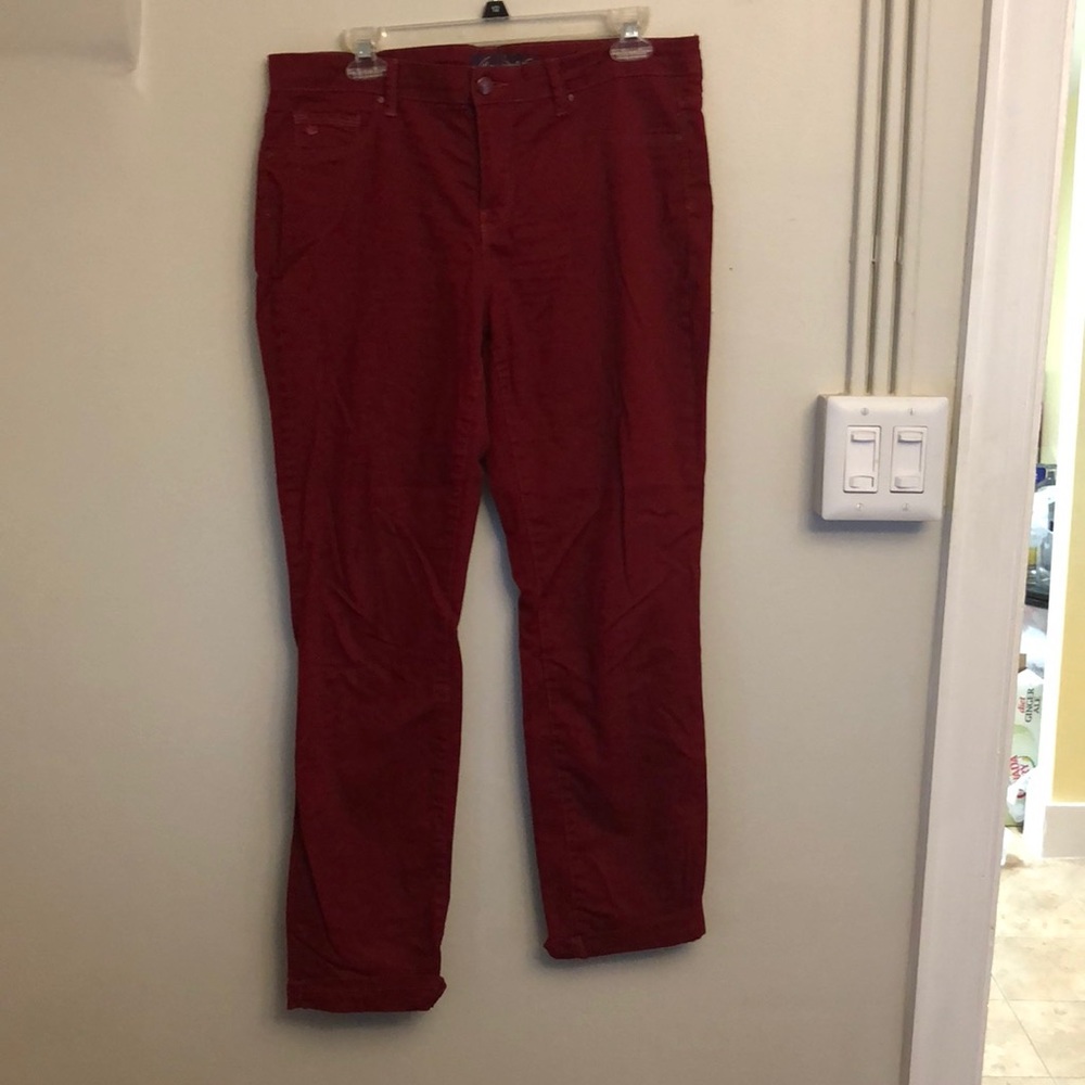 Red straight leg pants
